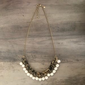 J.Crew tortoise link and white beads necklace